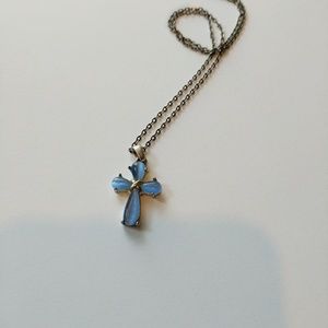 Blue Glass Cross Necklace